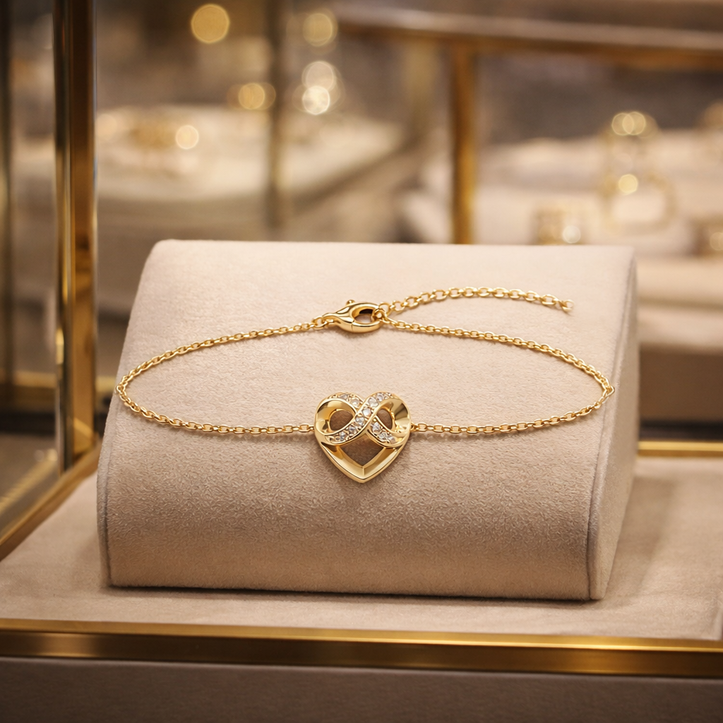 Bracelet Cœur Infini en Plaqué Or 18 Carats & Zirconium