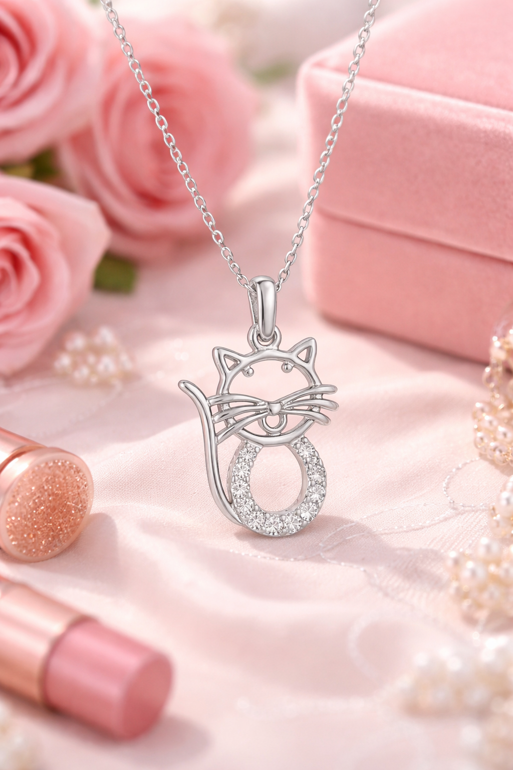 Collier Chat Élégance – Argent 925 Rhodié & Zirconiums
