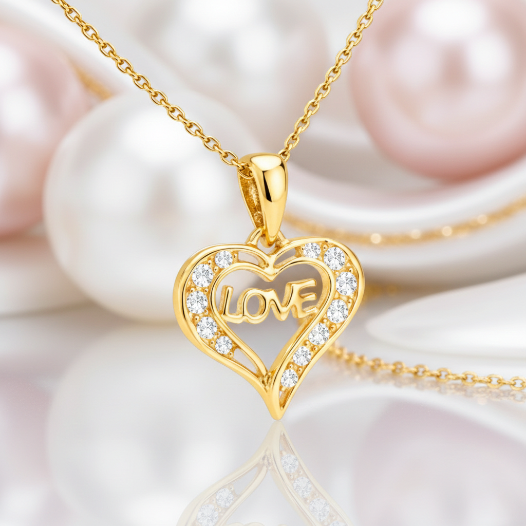 Collier Cœur LOVE – Plaqué Or 18 Carats & Zirconium