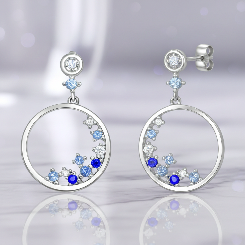 Boucles d’oreilles cercle en argent 925 rhodié & zirconium