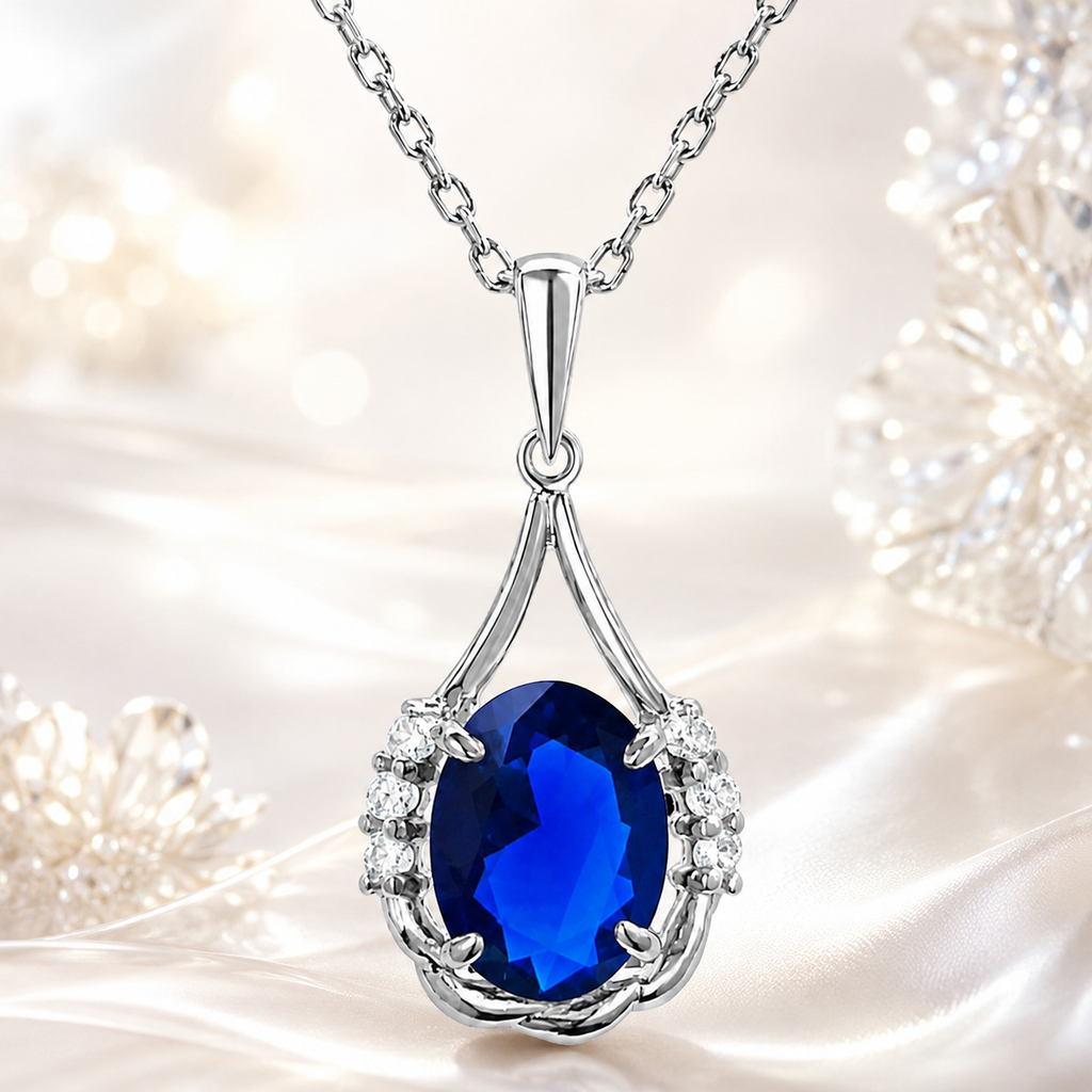 Collier Argent 925 Rhodié & Zirconiums Bleus et Blancs