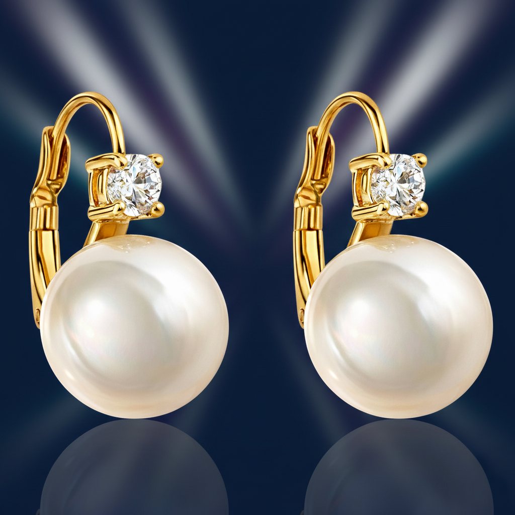 Boucles d’oreilles perle nacrée & zirconium – Plaqué or 18 carats