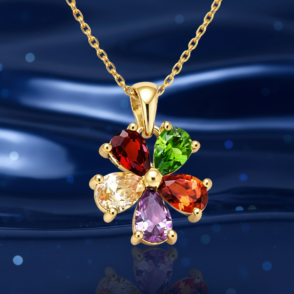 Collier Fleur Multicolore – Plaqué Or 18 Carats & Zirconium