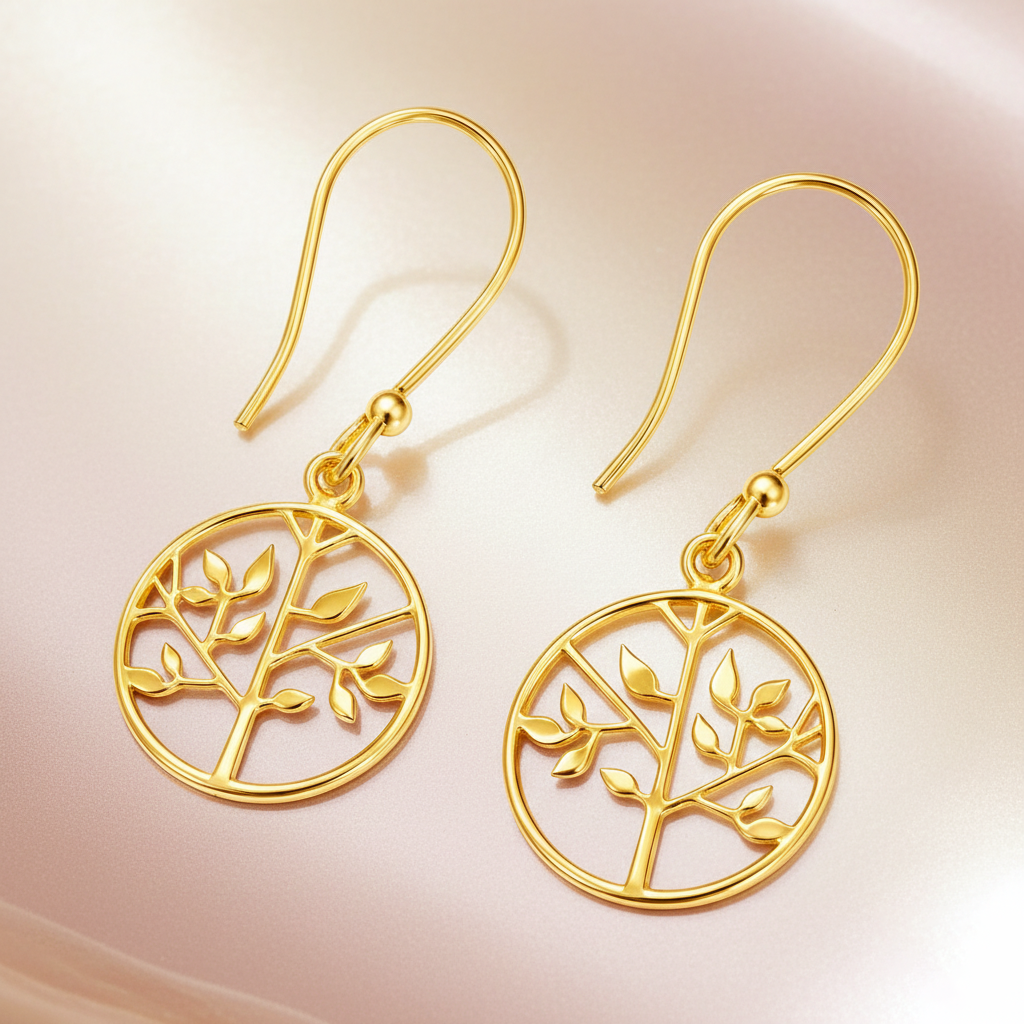 Boucles d’oreilles Arbre de Vie – Plaqué Or 18 carats