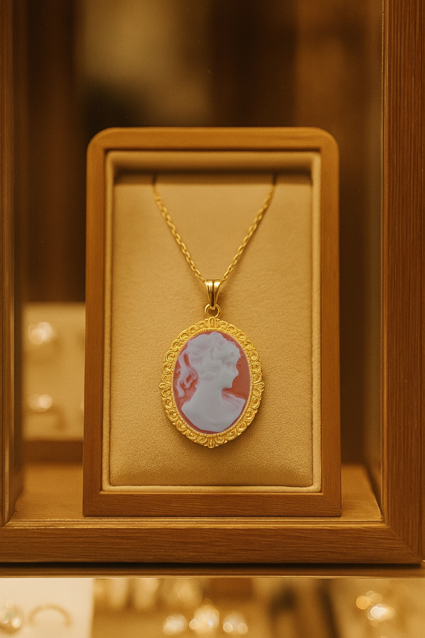 Collier Grand Camée rouge – Plaqué Or | Bijou Vintage Élégant