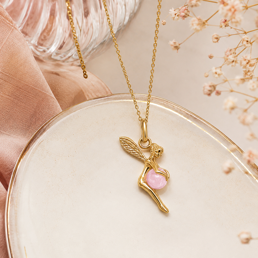 Collier Fée Quartz Rose – Plaqué Or Jaune 18 Carats