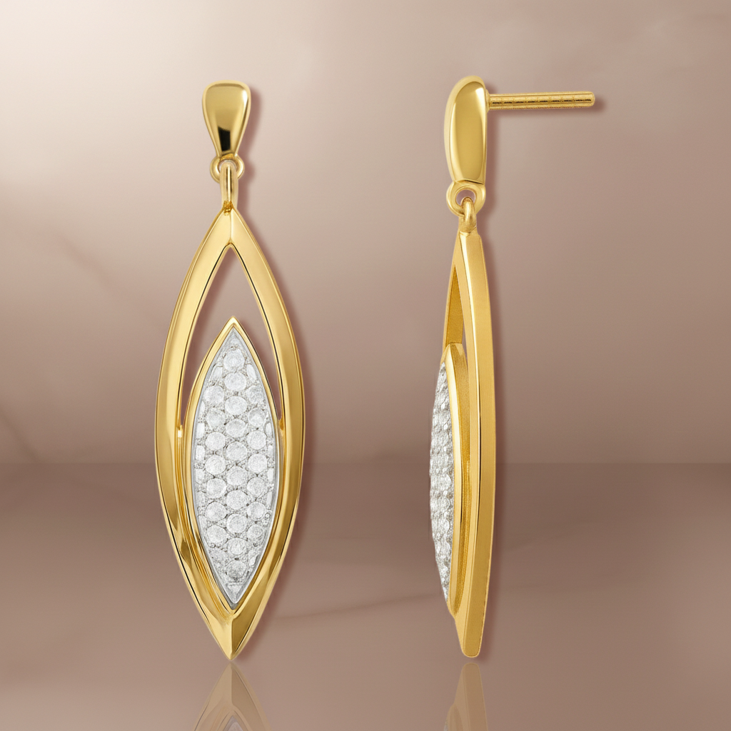 Boucles d’oreilles pendantes en plaqué or & zirconium — Élégance ovale