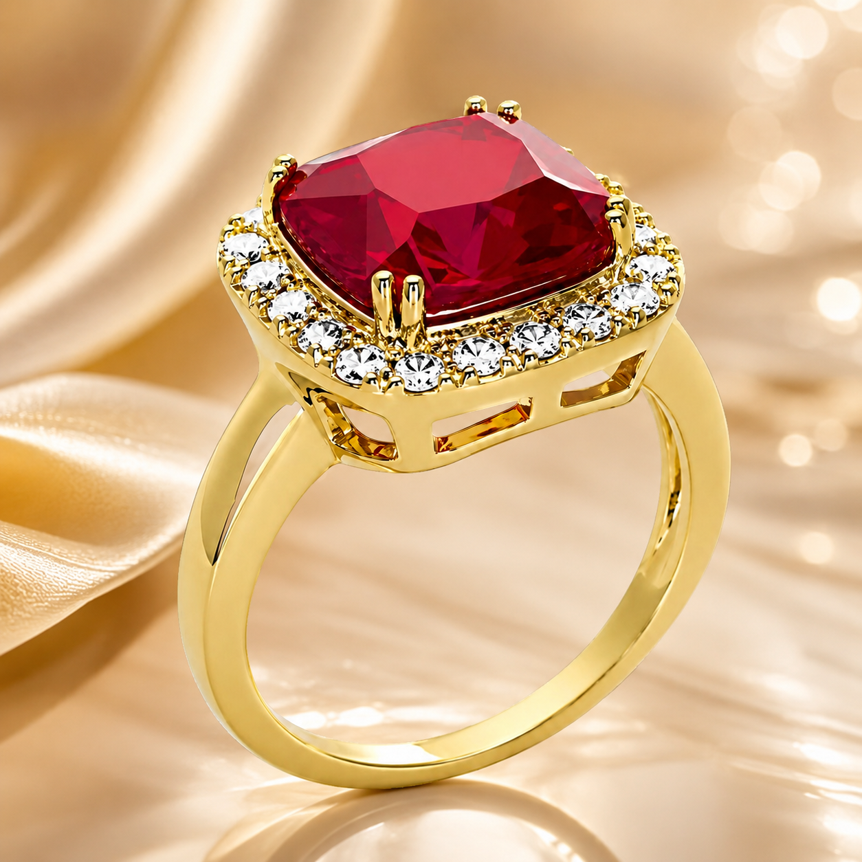 Bague Carrée Rouge – Plaqué Or 18 Carats