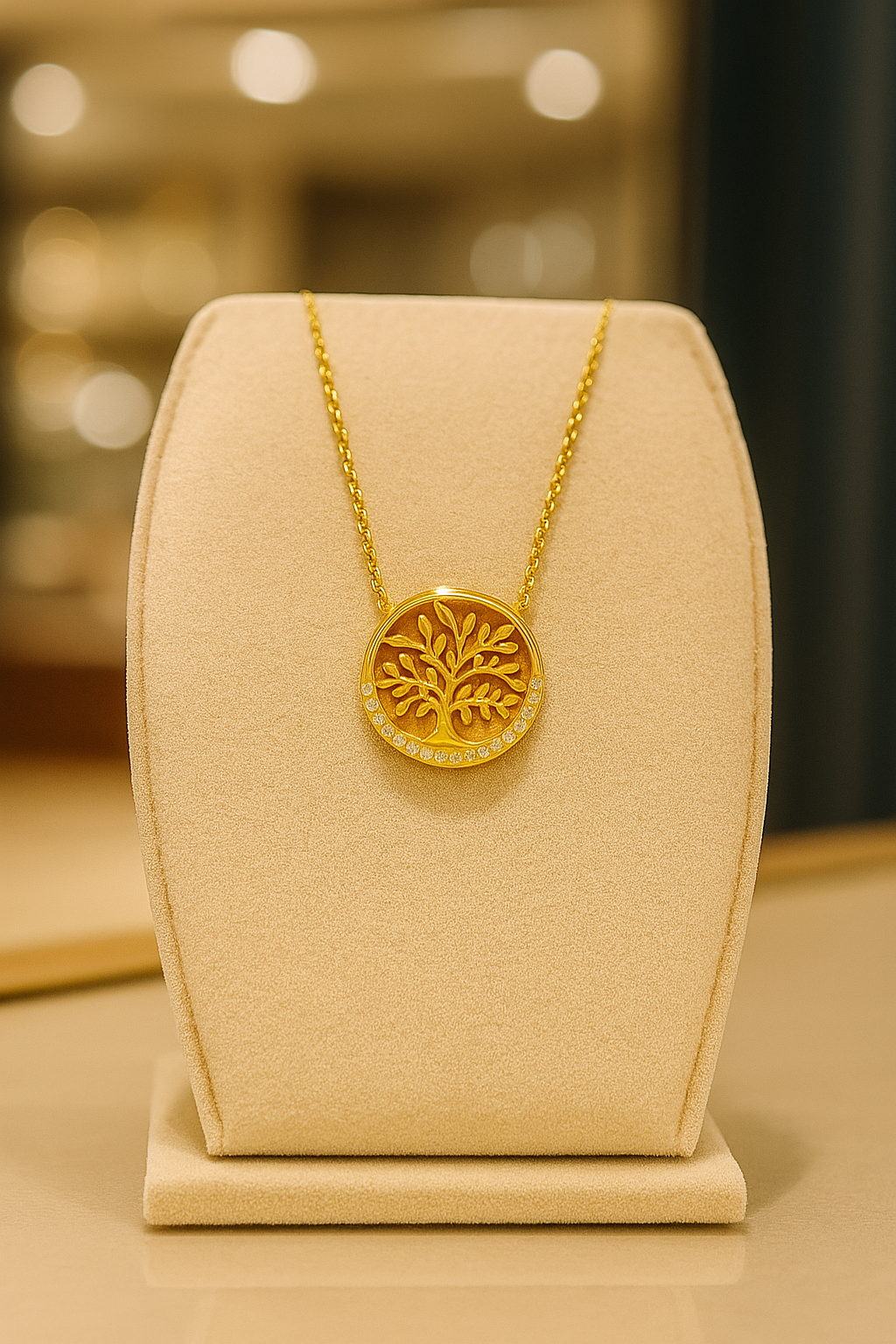Collier Arbre de Vie – Plaqué Or & Zirconium | Chaîne 40 + 5 cm