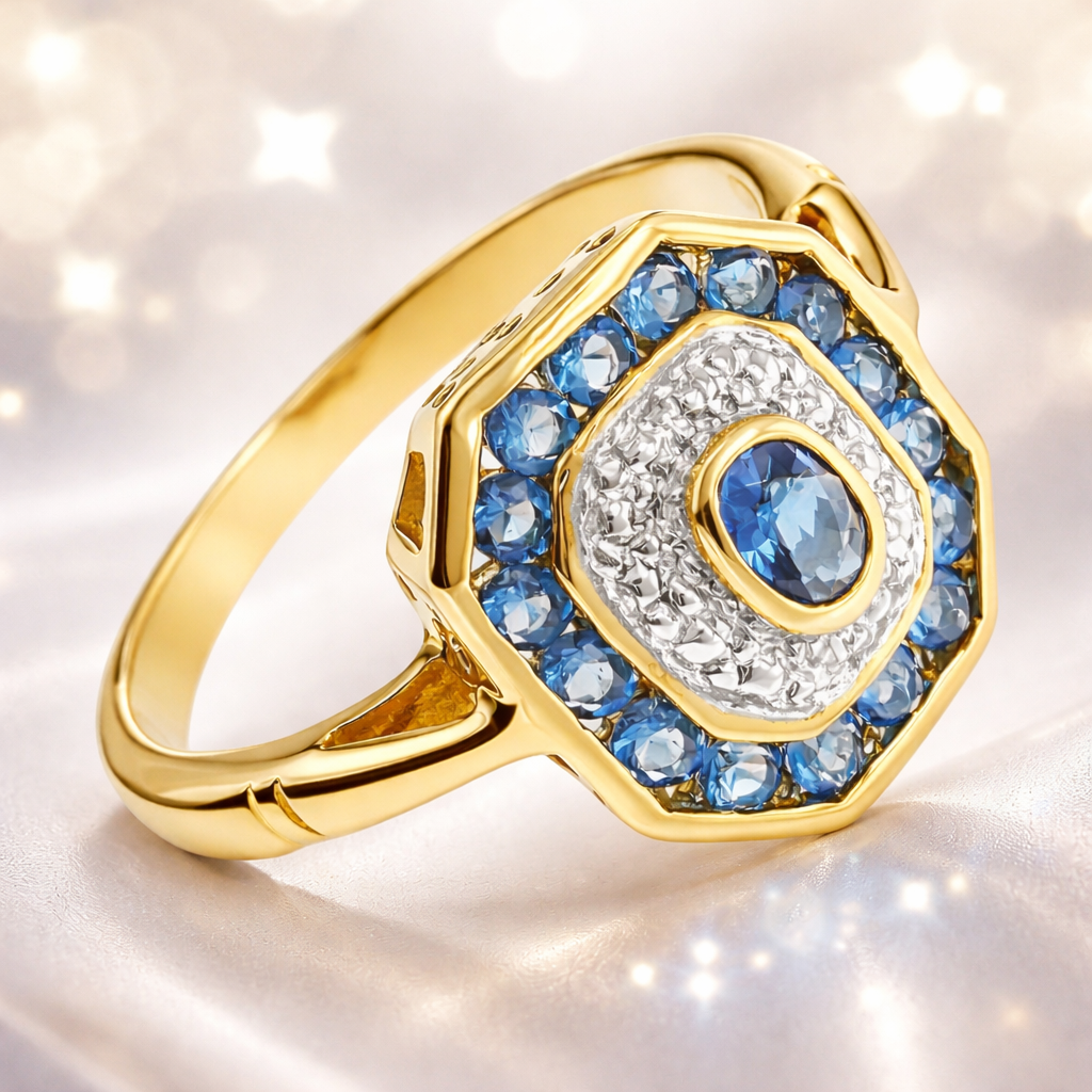 Bague Éclat Bleu – Plaqué Or 18 Carats
