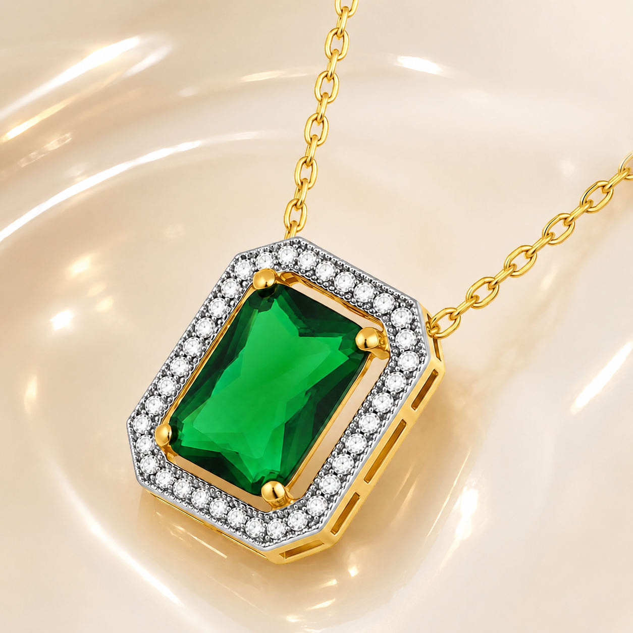Collier Émeraude Royale – Plaqué Or Jaune 18 Carats