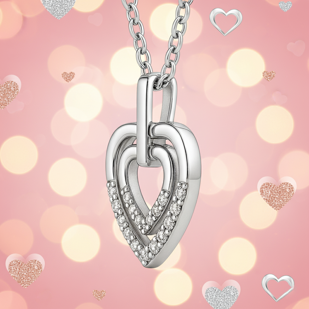 Collier Cœurs Entrelacés en Argent 925 Rhodié & Zirconium