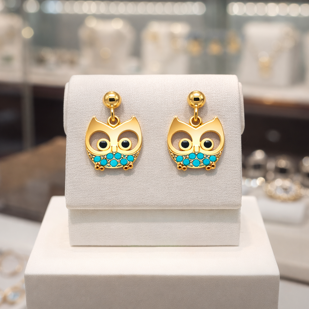 Boucles d’oreilles Hibou – Plaqué Or 18 Carats & Zirconium
