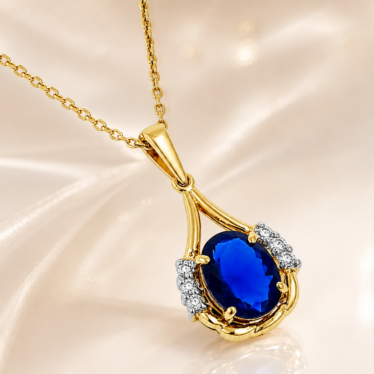 Collier Saphira Bleu – Plaqué Or Jaune 18 Carats