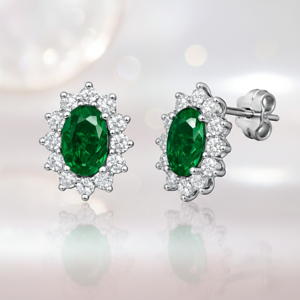 Boucles d’oreilles Éclat Émeraude – Argent 925 Rhodié