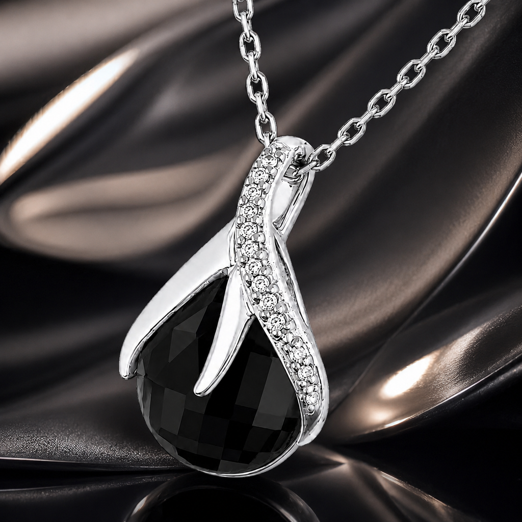 Collier Goutte Éclat Argent 925 Rhodié & Zirconium noir