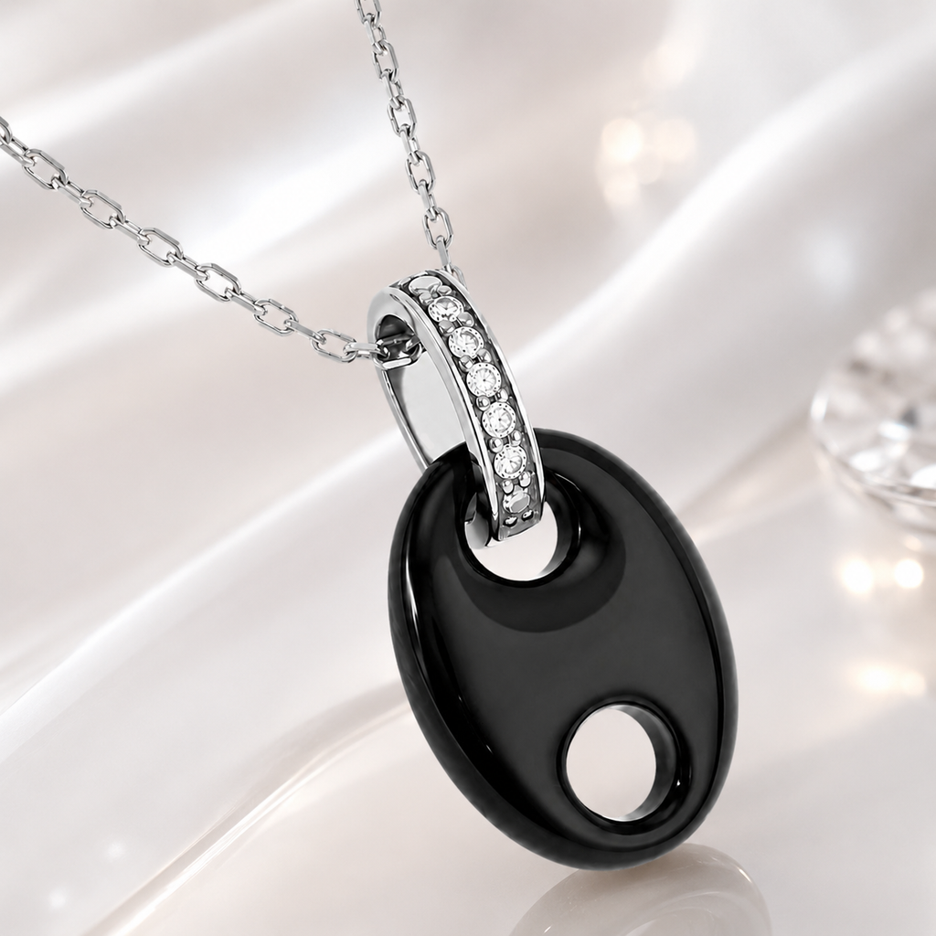 Collier Céramique Noire & Argent 925 Rhodié