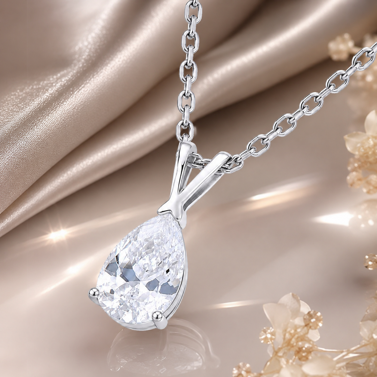 Collier Poire Éclat – Argent 925 Rhodié & Zirconium