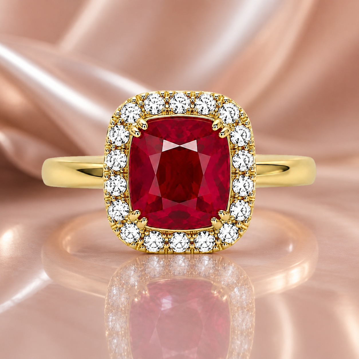 Bague Carrée Rouge – Plaqué Or 18 Carats