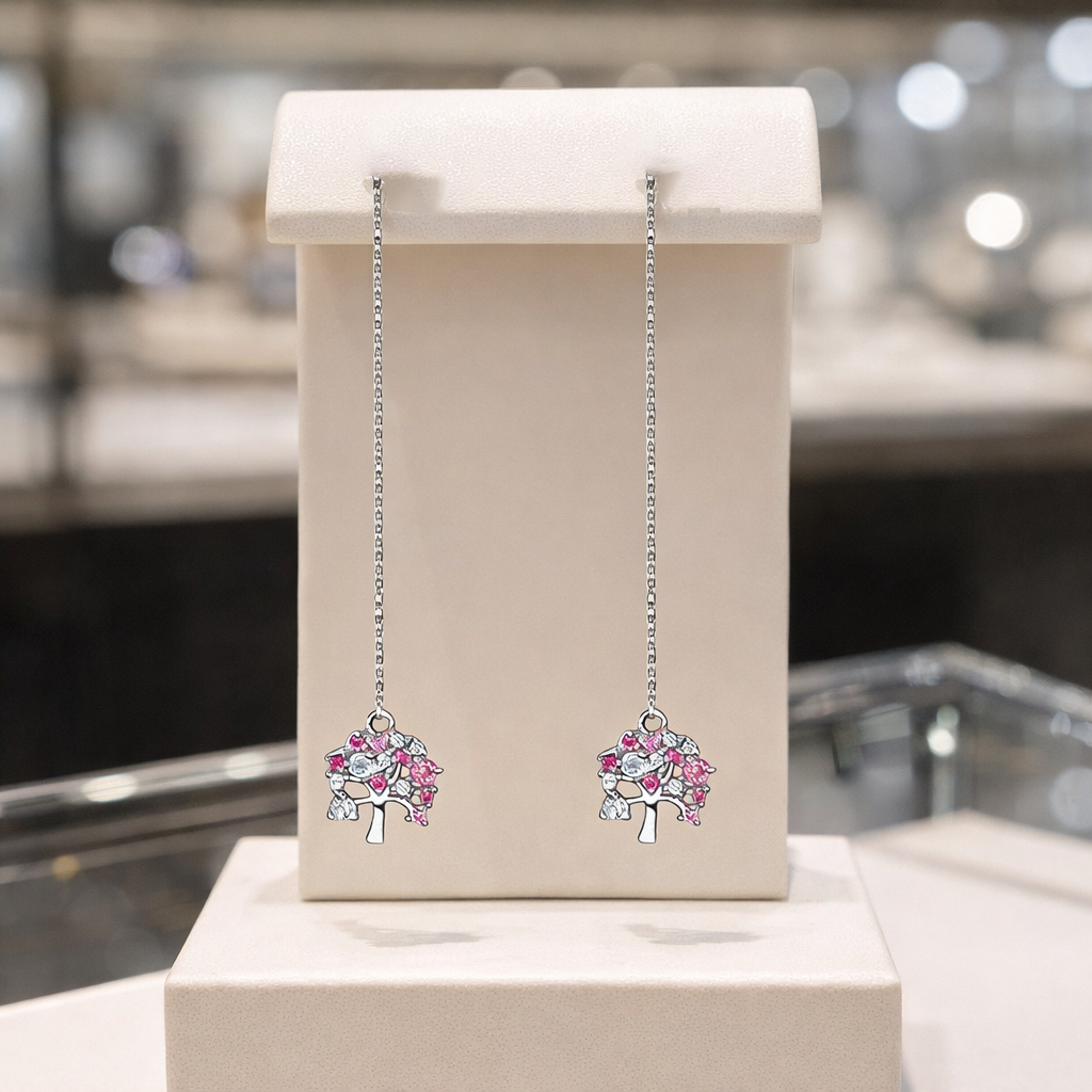 Boucles d’oreilles Arbre de Vie – Argent 925 rhodié & Zirconium