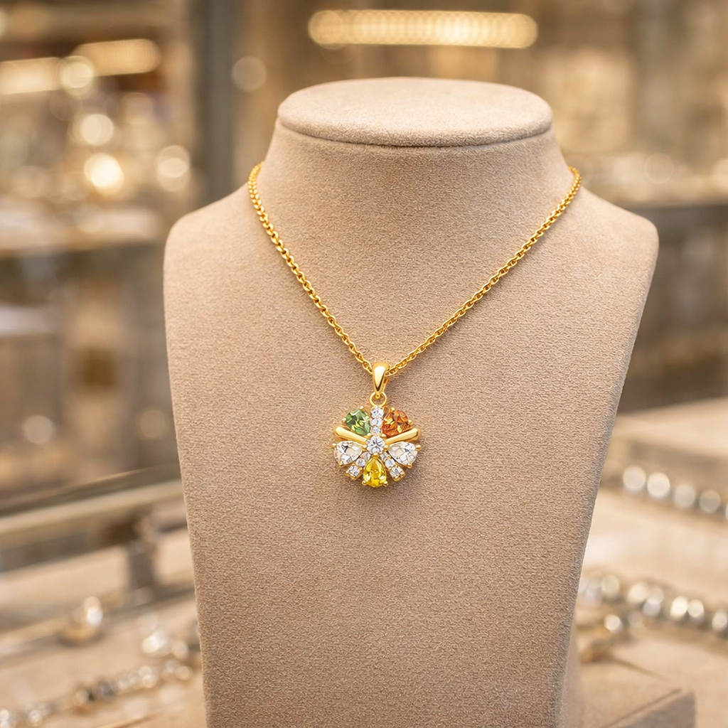 Collier Fleur Éclat – Plaqué Or 18 Carats & Zirconium