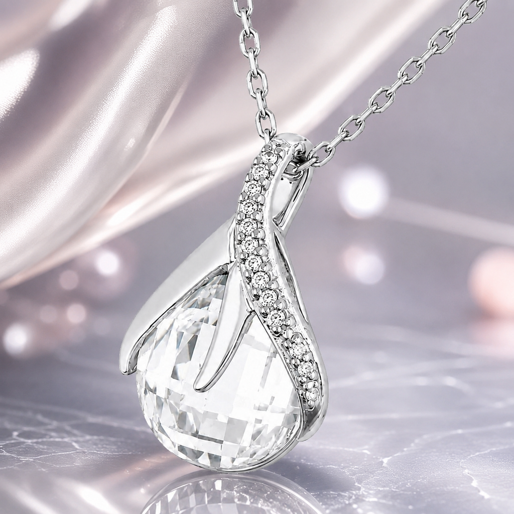 Collier Goutte Éclat Argent 925 Rhodié & Zirconium
