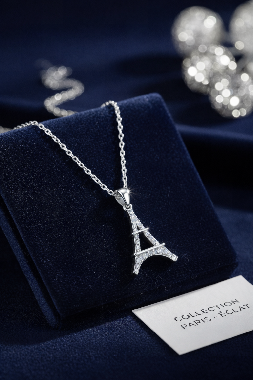 Collier Tour Eiffel en Argent 925 Rhodié & Zirconium