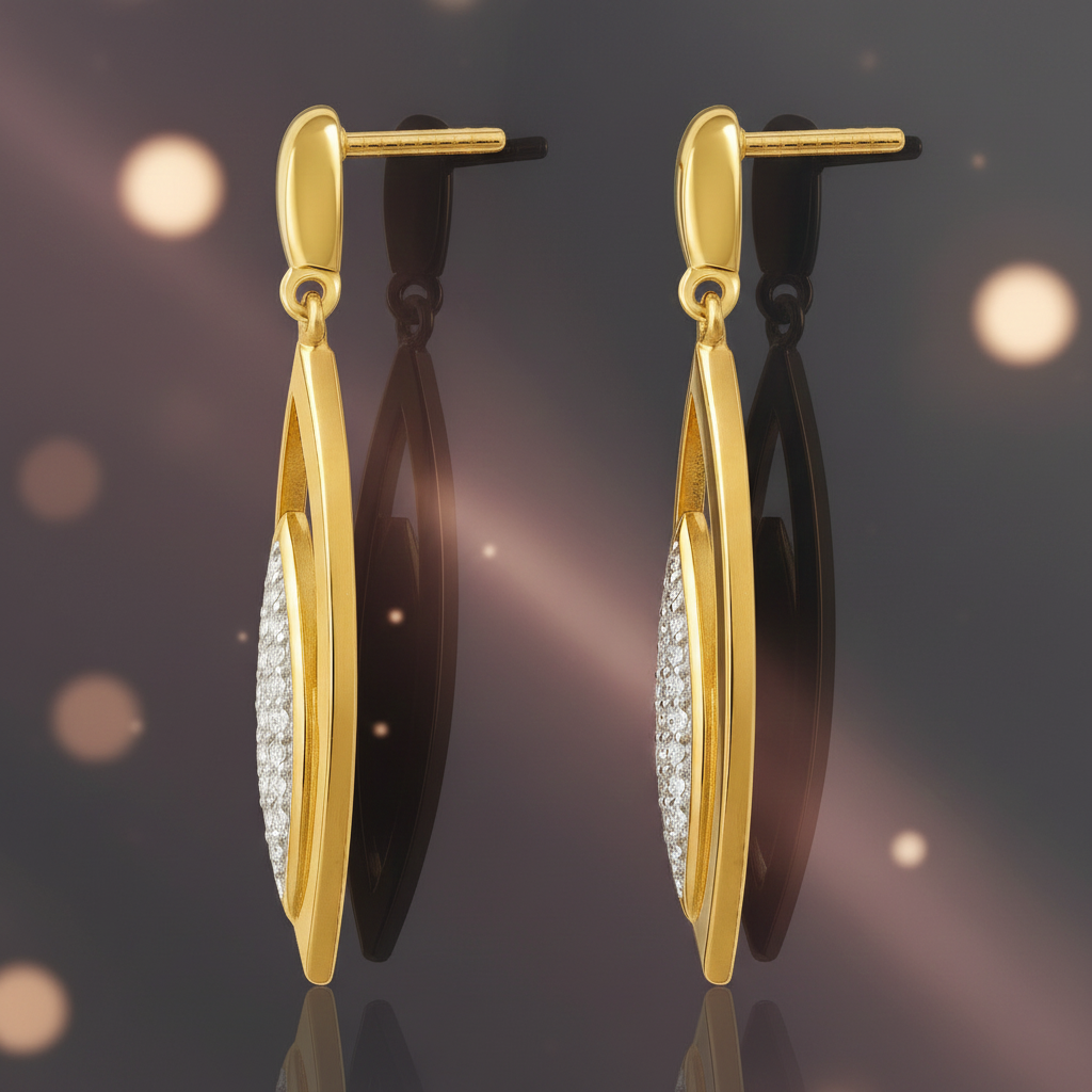 Boucles d’oreilles pendantes en plaqué or & zirconium — Élégance ovale
