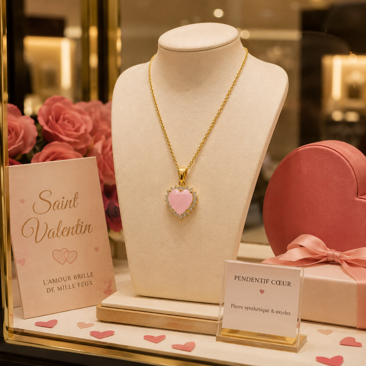 Collier Cœur Rose – Plaqué Or Jaune 18 Carats