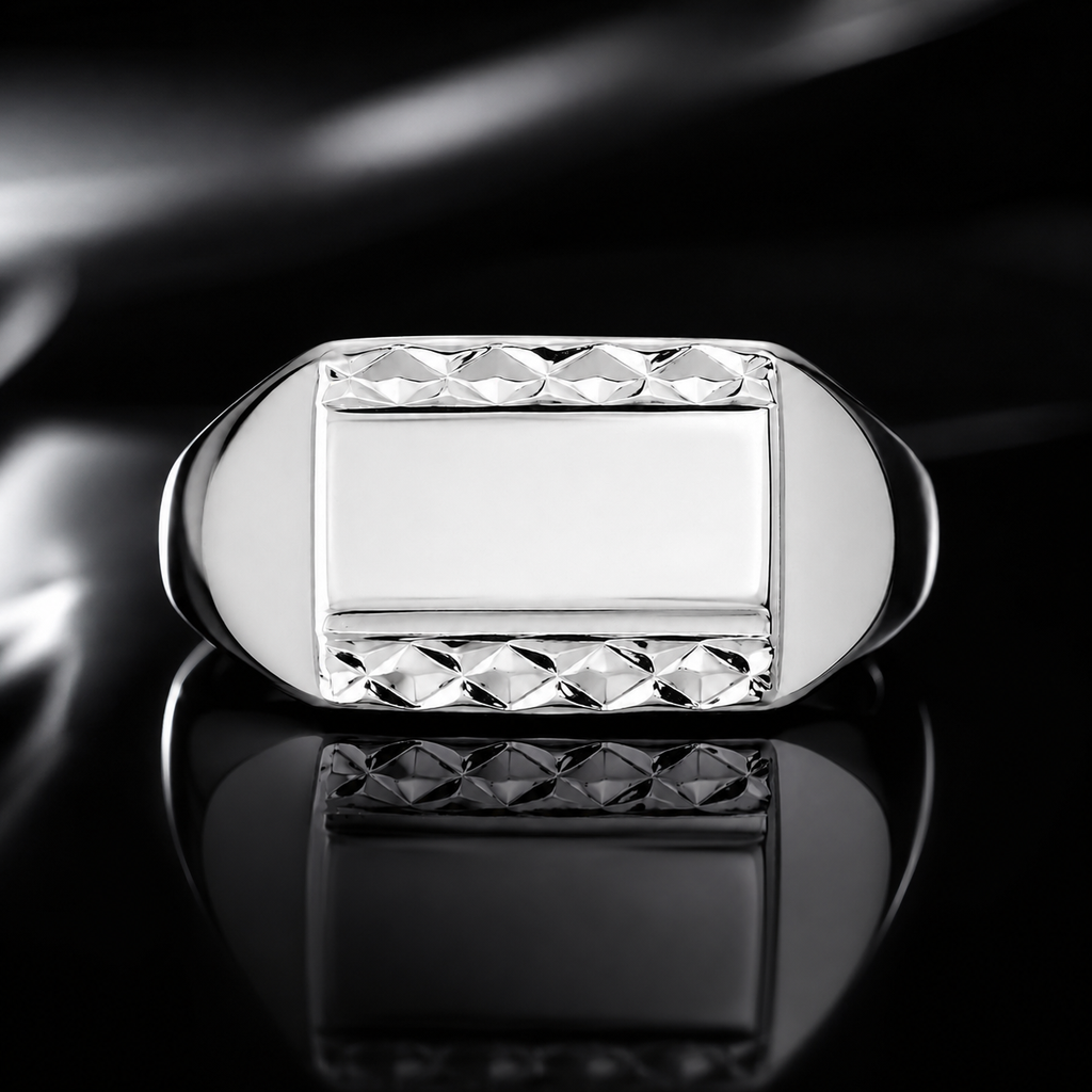 Chevalière Homme Argent 925 Rhodié – Plateau Rectangulaire