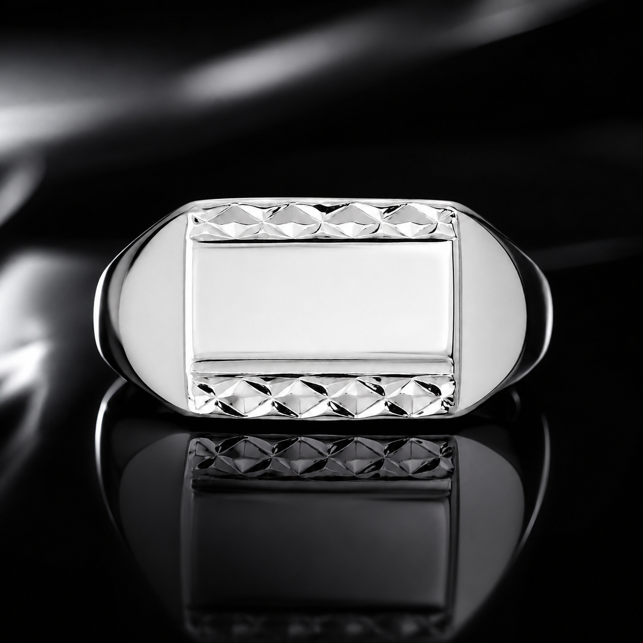 Chevalière Homme Argent 925 Rhodié – Plateau Rectangulaire