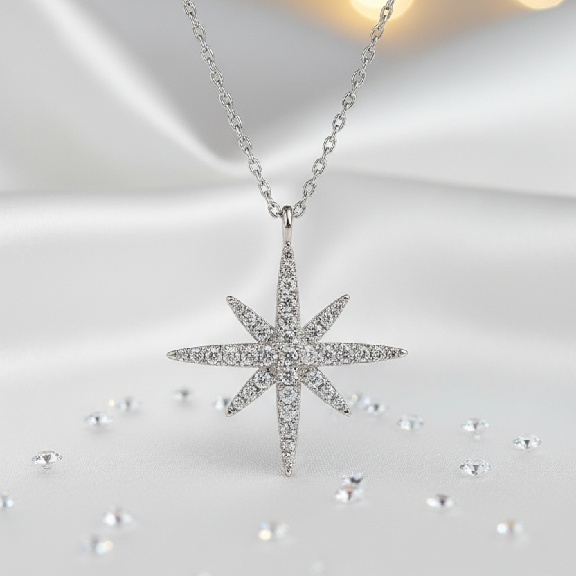 Collier Étoile en Argent 925 Rhodié – Zirconium étincelant
