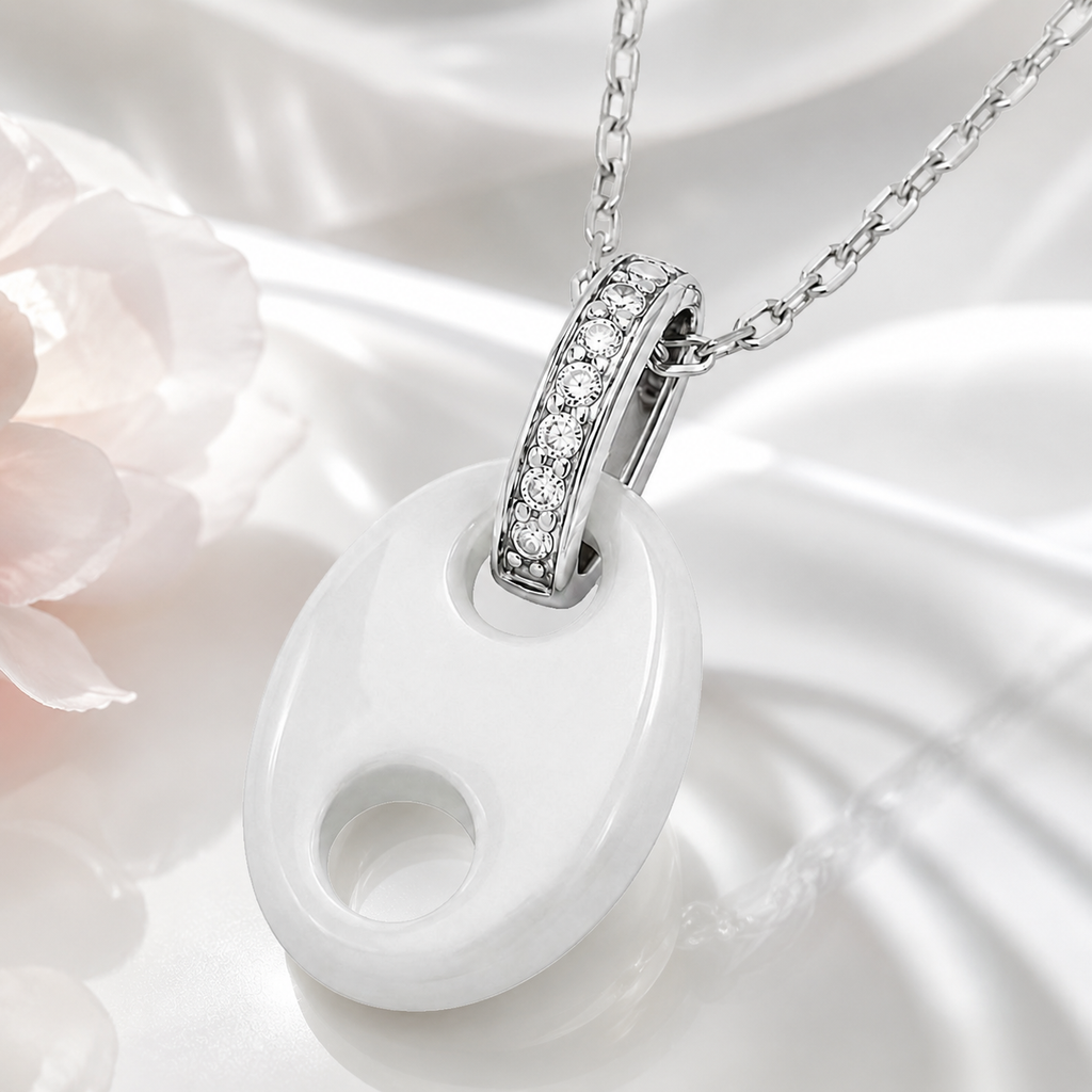 Collier Céramique Blanche & Argent 925 Rhodié