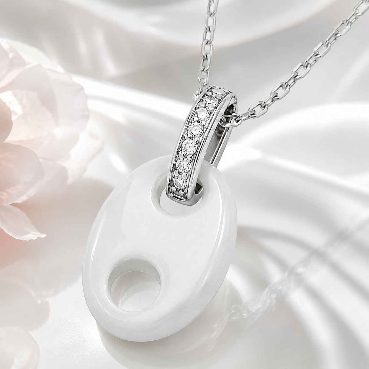 Collier Céramique Blanche & Argent 925 Rhodié