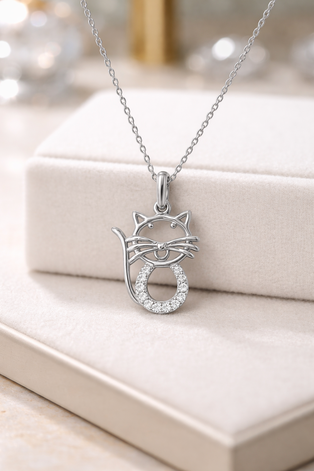 Collier Chat Élégance – Argent 925 Rhodié & Zirconiums