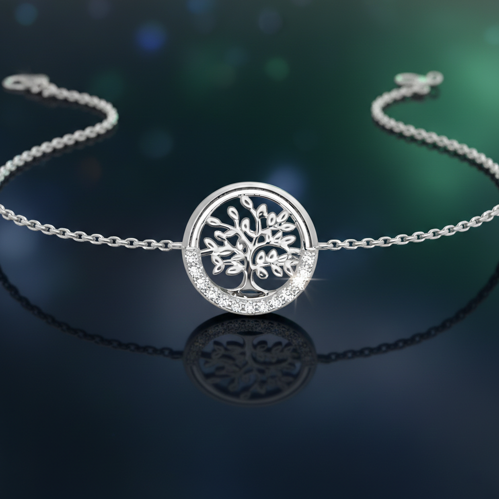 Bracelet Arbre de Vie en Argent Rhodié & Zirconium