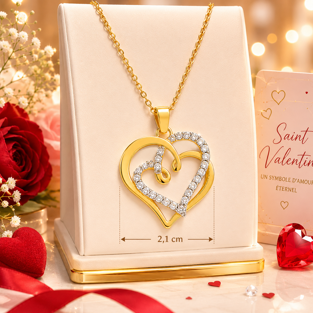 Collier Cœurs Entrelacés – Plaqué Or 18 Carats & Zirconiums