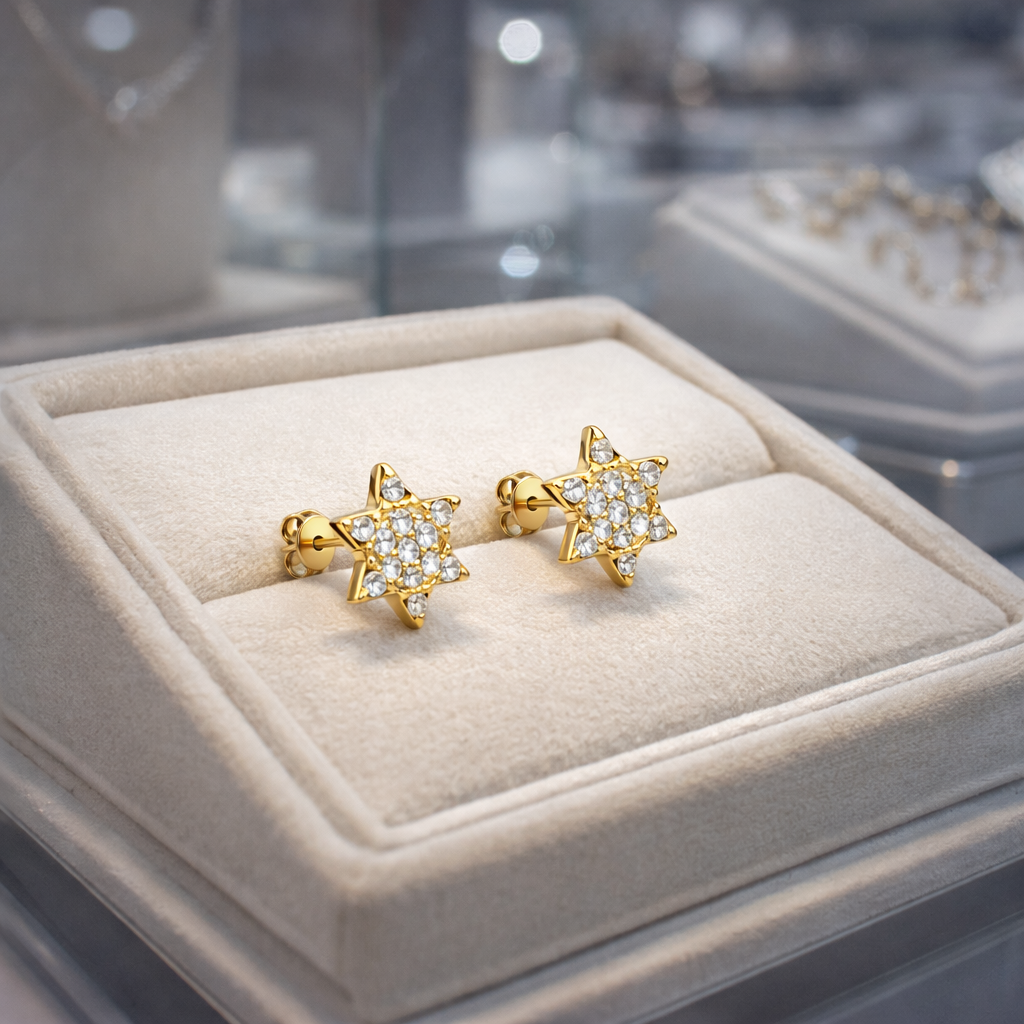 Boucles d’oreilles Étoile – Plaqué Or 18 Carats & Zirconium