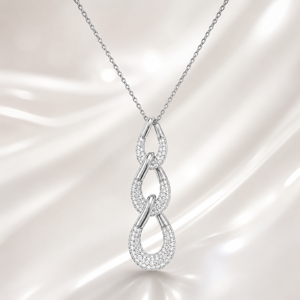 Collier Maillons Entrelacés Argent 925 Rhodié & Zirconiums