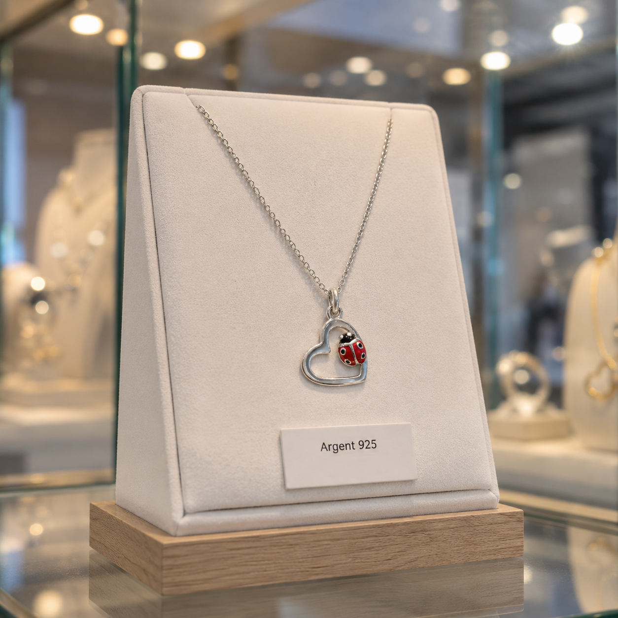 Collier Coccinelle Cœur en Argent 925 Rhodié & Laque Rouge