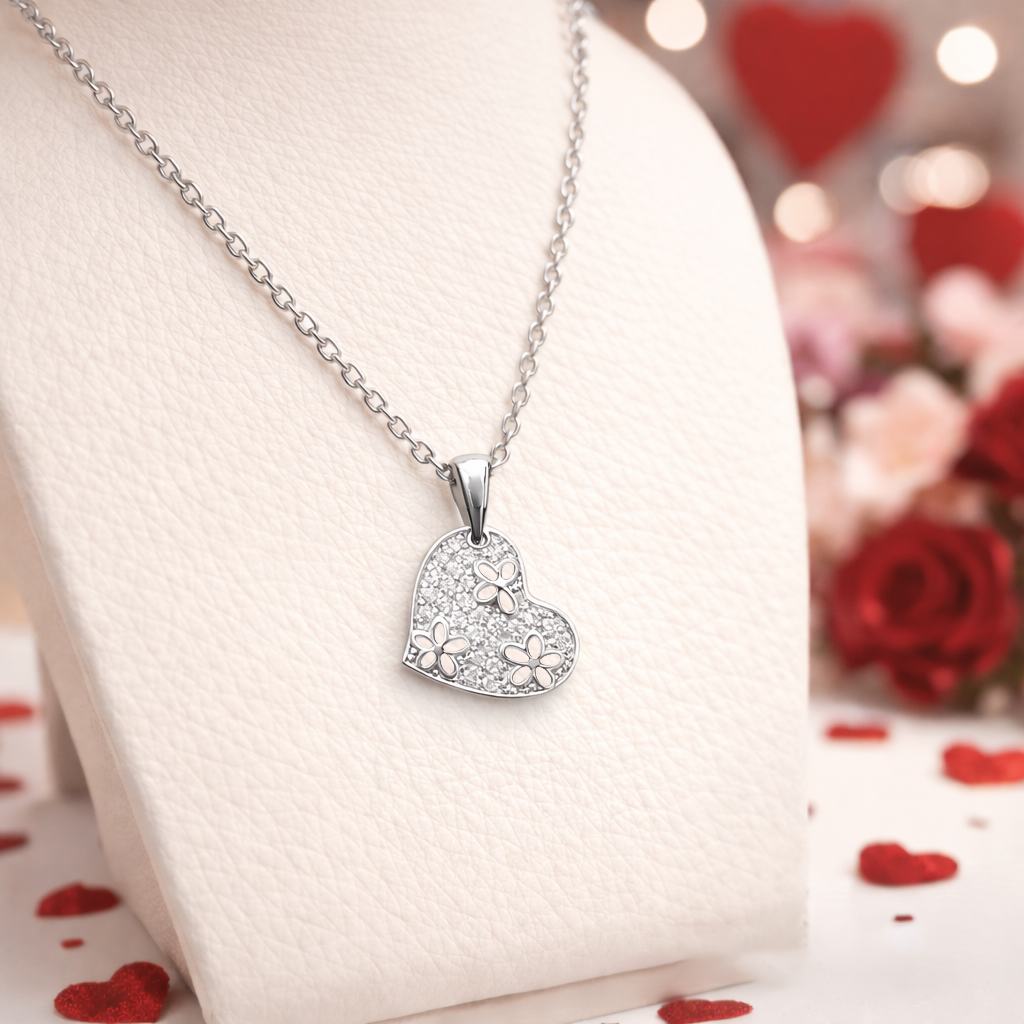 Collier Cœur en Argent 925 Rhodié & Zirconium