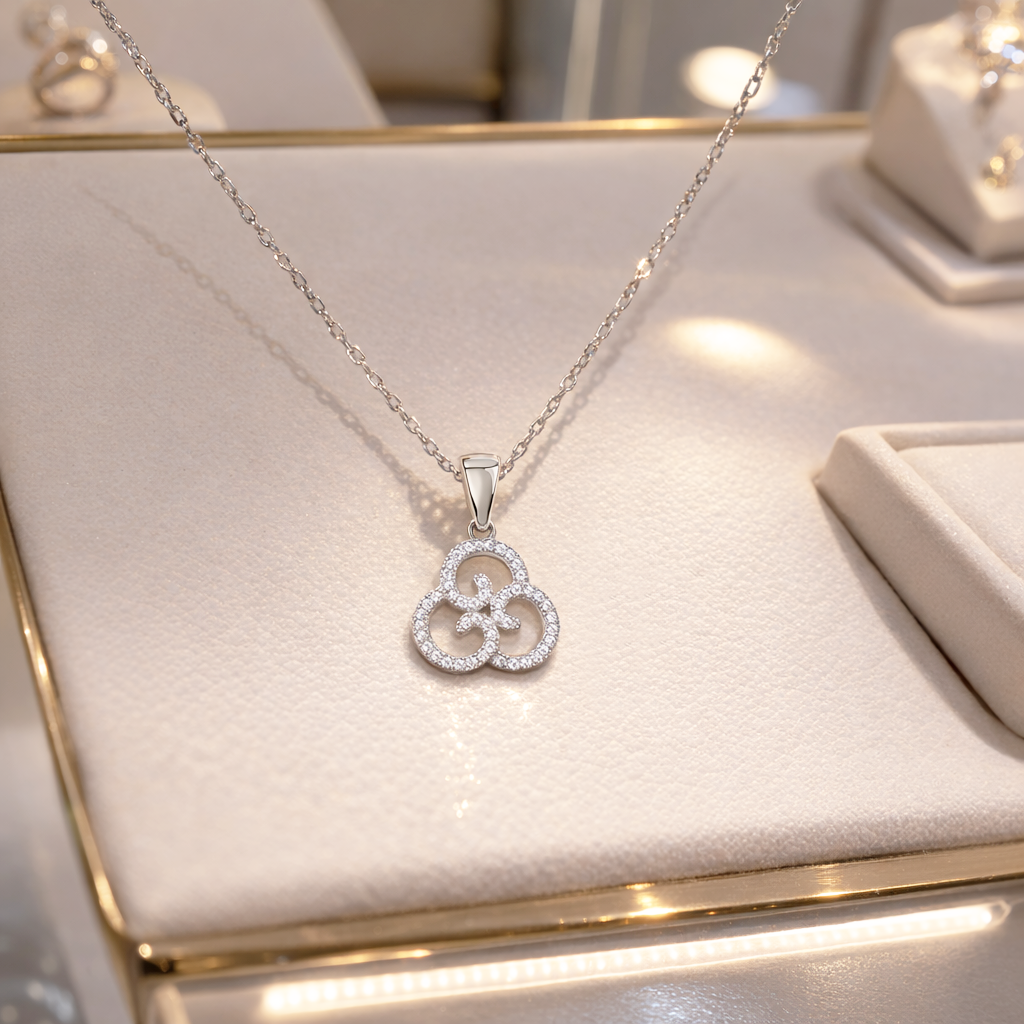 Collier Motif Celtique – Argent 925 Rhodié & Zirconium
