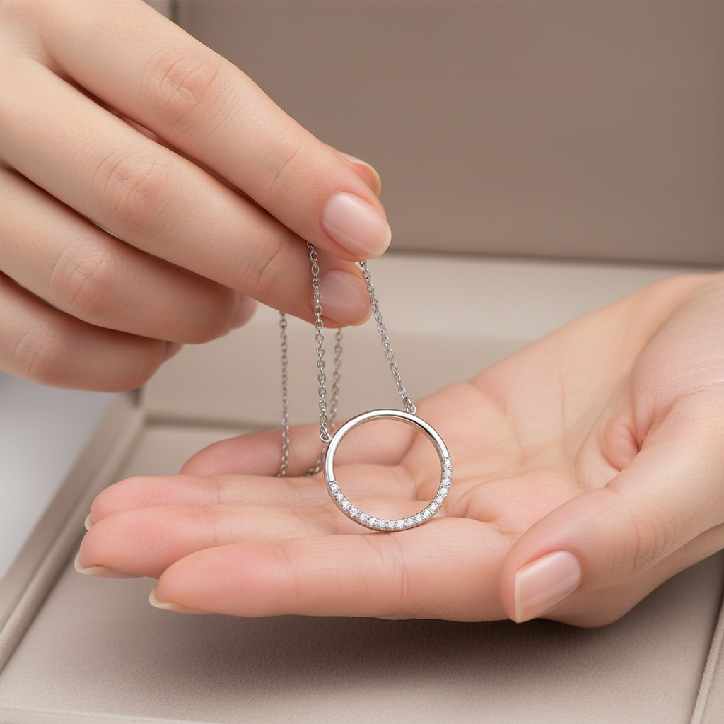 Collier Cercle en Argent 925 Rhodié & Zirconium