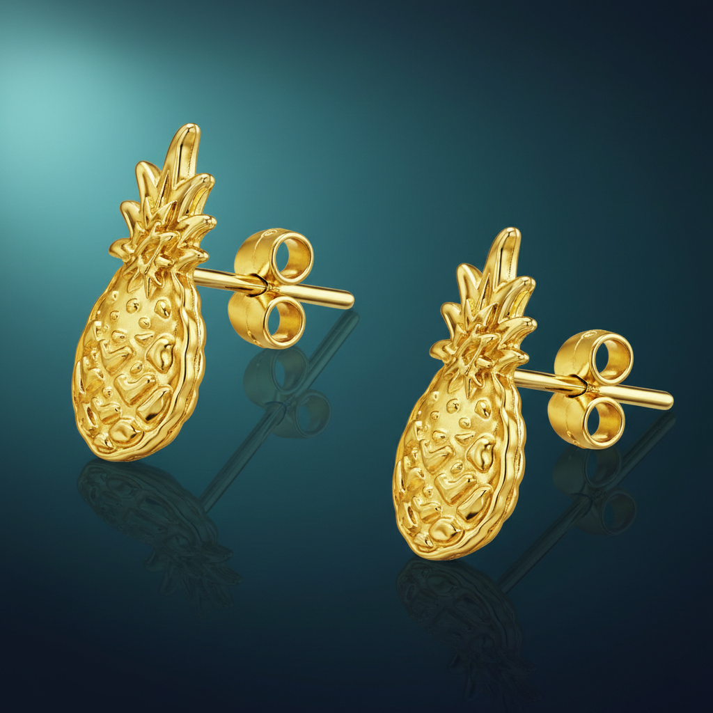 Boucles d’oreilles Ananas – Plaqué Or 18 carats