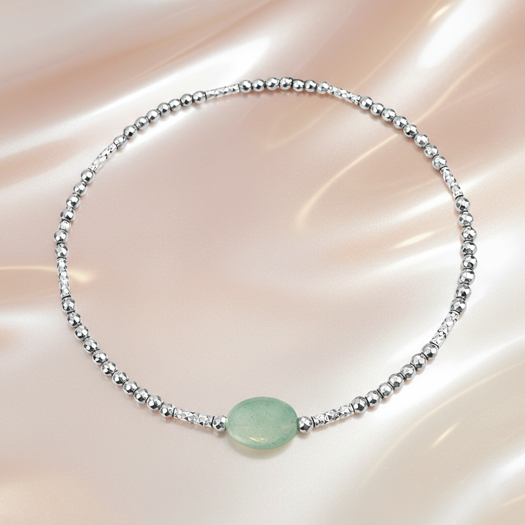 Bracelet en Argent 925 Rhodié & Quartzite Verte