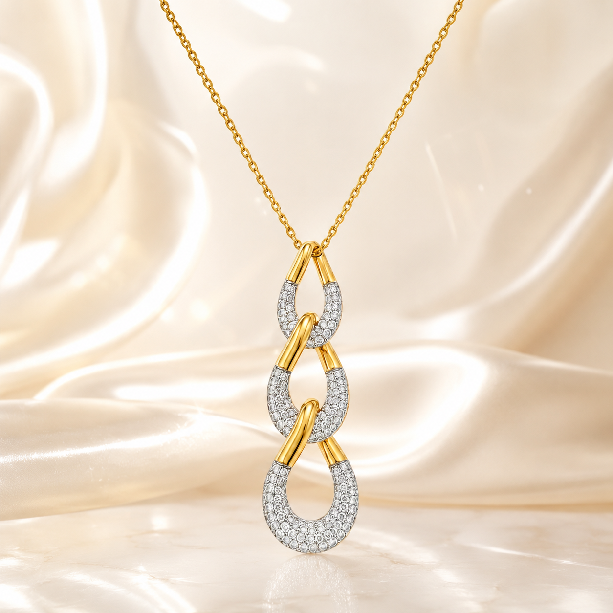 Collier Maillons Entrelacés Zirconium – Plaqué Or 18 Carats