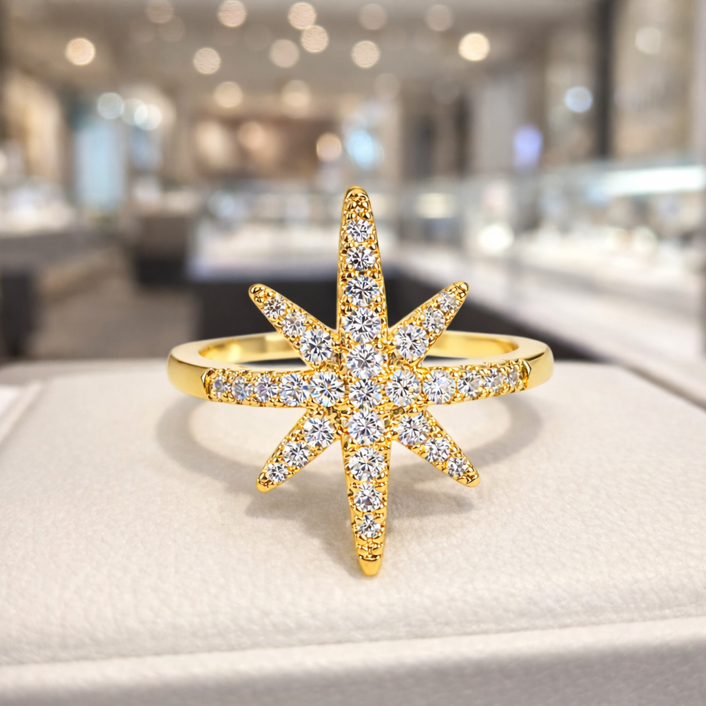 Bague Étoile en Plaqué Or 18 Carats & Zirconium – Éclat Élégant