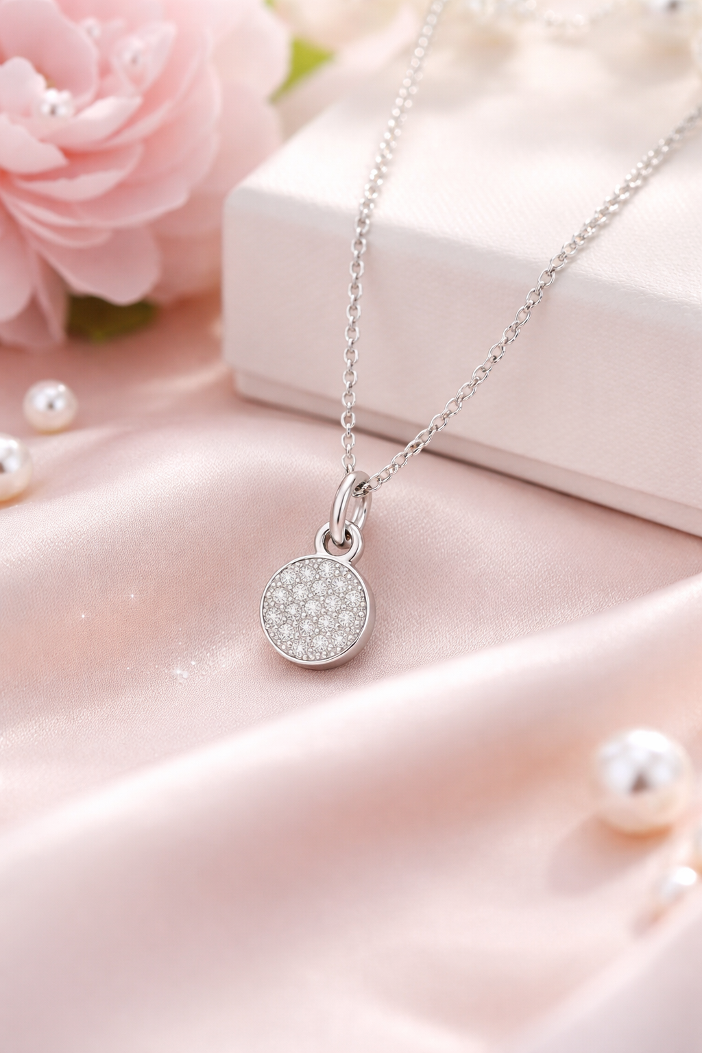 Collier Pastille Pavée – Argent 925 Rhodié & Zirconiums