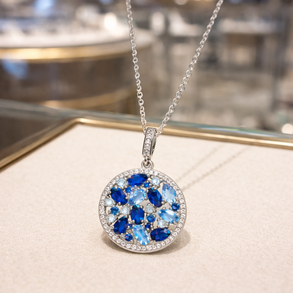 Collier Rond Éclat Bleu – Argent 925 Rhodié & Zirconiums