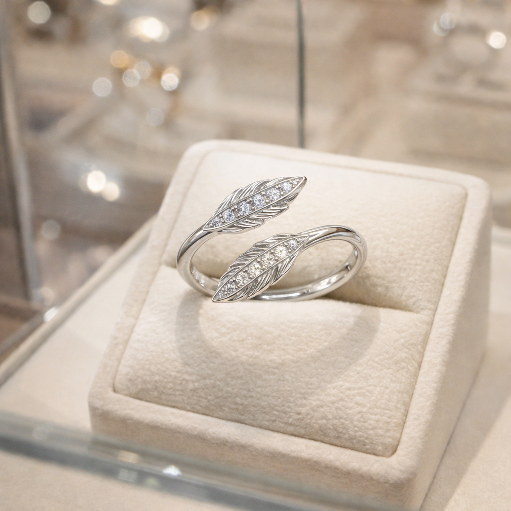 Bague Feuille Élégance – Argent 925 Rhodié & Zirconiums